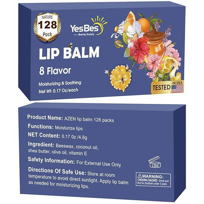 128 Pack Lip Balm, Natural Lip Balm Bulk with Vitamin E and Coconut Oil, Moisturizing Lip Balm for Dry Cracked Lips, Lip Balm for Stocking Stuffers - 8 Flavors-VivaGrace Women