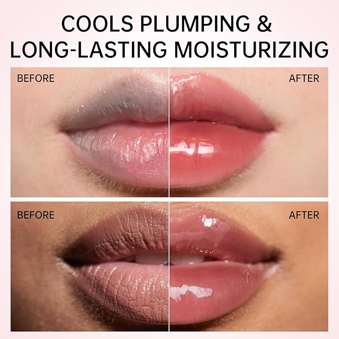 Catkin Lip Plumper Gloss, Tinted Lip Serum with Hyaluronic Acid & Jojoba Oil, Non-sticky Volumizing Hydrating Formula for a High Shine Maximum 3D Look, Plump & Soft Lips 0.12 Fl Oz - C03 Coral Pearl-VivaGrace Women