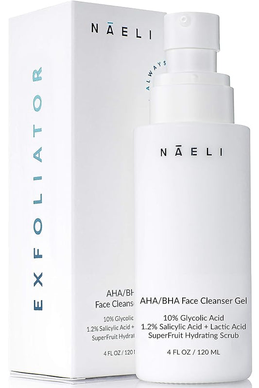 NAELI AHA/BHA Exfoliating Face Wash - 10% Glycolic Acid & Salicylic Acid Cleanser, Anti Aging Acne & Wrinkle Reducing Facial Exfoliant, Pore Minimizer & Brightening Gel, 4 oz-VivaGrace Women