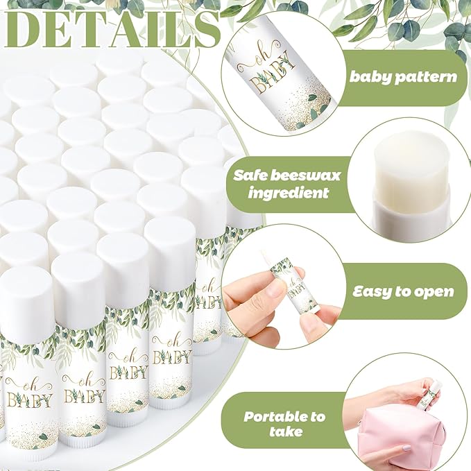 40 Pieces Lip Balm Bulk Baby Shower Jasmine Lip Balm Favors Floral Moisturizing Lip Balm for Women Children Men Girl kids Gender Reveal Favors Gift Baskets (Leaves)-VivaGrace Women