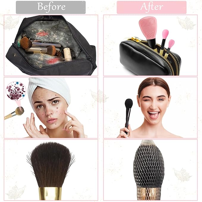 Silicone Travel Make-up Brush Holder with Cleaner Mat Pad, Organizer Case Covers for Foundation Eye Lip Brushes Storage Cleaning, Gift for Women Girl-friend Mother Wife, 5-Pcs Large + 7 Small, Blue-VivaGrace Women