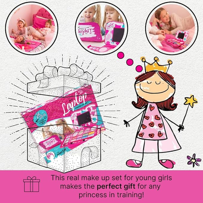 My First Makeup Set for Young Girls I Kids Makeup Kit for Little Girls I Foldable Makeup Palette with Makeup Mirror I Pink Set Makeup for Kids Vanity I Washable Laptop Design Toddler Makeup Kit Gift-VivaGrace Women