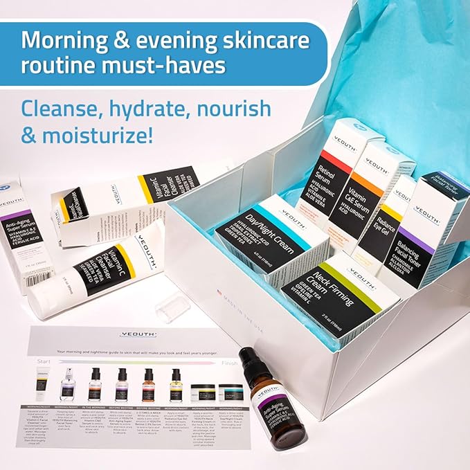 YEOUTH Skin Care Set: Retinol Serum with Hyaluronic Acid, Vitamin C & Super Face Serum, Cleanser, Toner, Eye Gel, Neck Cream, Face Cream 8-Piece Skincare Kit For Women-VivaGrace Women