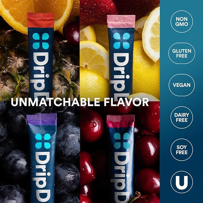 DripDrop Hydration Packets - Juicy Variety Pack - Single Serve Electrolytes Powder Drink Mix - Grape, Fruit Punch, Strawberry Lemonade, Cherry - Non-GMO, Gluten Free, Vegan - 32 Sticks-VivaGrace Women