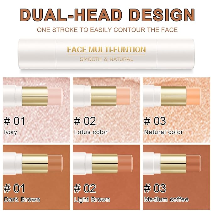 6 Colors Cream Contour Stick Makeup Kit, Shades with Highlighter Stick, Blush Stick and Double-End Bronzer Stick for Sculpt the Cheeks, Waterproof,Dewy & Matte Finish for Beginners (6 COLORS SET C)-VivaGrace Women