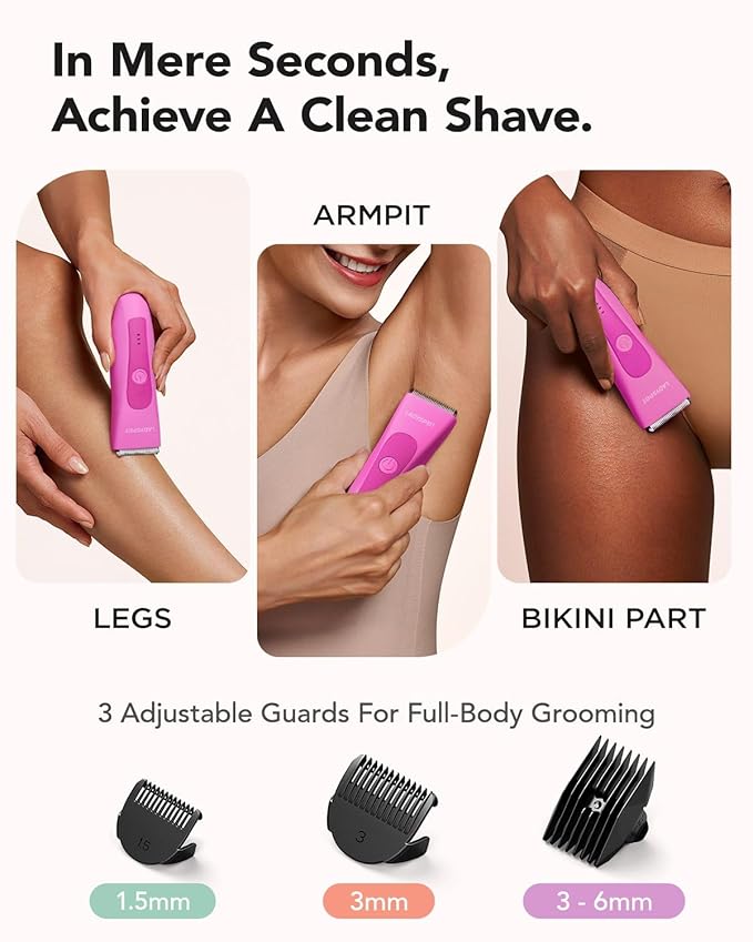 LADYSPOT™ Hair Shaver for Women, Shaving Sets with 3 Gurad and Replaceable Ceramic Blade Heads, No Nick, No Cut, No Razor Burn, Waterproof Wet/Dry, 90 Minutes Shaving (Women-Rosered-Version)-VivaGrace Women