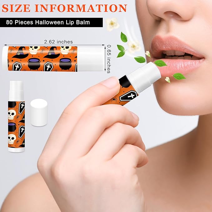 80 Pcs Halloween Lip Balm Ghost Spiderweb Skull Bat Lip Moisturizers for Halloween, 4 Styles-VivaGrace Women