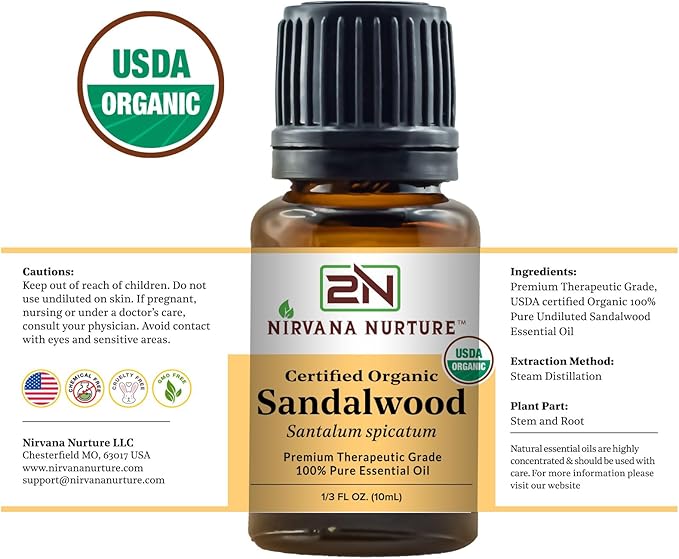 Sandalwood Essential Oil USDA Certified Organic 100% Pure Premium Therapeutic Grade, Undiluted - Aromatherapy Diffuser for Calm and Relaxation, Skin Care, Hair Care-VivaGrace Women