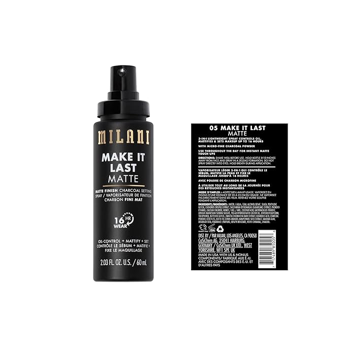Milani Make it Last Matte - Matte Finish Charcoal Setting Spray- Cruelty-Free Makeup Primer and Setting Spray for Oily Skin - Long Lasting Finishing Spray (2.03 Fl. Oz.)-VivaGrace Women