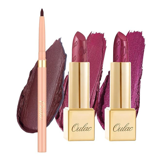 Oulac Red Lipstick & Lipliner Set High Impact Lipcolor with Moisturizing Formula, Vegan Beauty, Full-Coverage Lip Color, Gift Lipstick for Women, 4.3g X 3PCS, LL07+03+04-VivaGrace Women