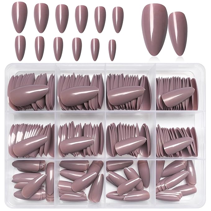 LoveOurHome 240pc Medium Press on Nails Almond Fake Nail Tips Full Cover False Nail Colored Artificial Nail Short Stiletto Almond Presson on Fingernail with Glue Adhesive Tabs for Women Girls Kids