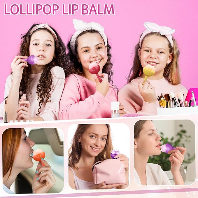 24 Pcs Lollipop Lip Balm Bulk Lip Balm Cherry Grape Orange Honey Taste Lip Balm Lip Care Gift for Women Soothing Moisturizing Lip Balms for Dry Chapped Lips Office Business Favors-VivaGrace Women