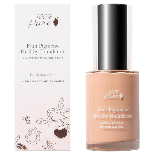 100% PURE Healthy Foundation Full Face Coverage Makeup, Liquid Matte Finish with Anti-Aging Benefits - Vegan Gorgeous Fruit Pigmented Sand Color (Light Medium with Neutral Undertone) - 1 Fl Oz-VivaGrace Women