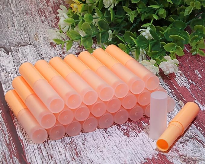 0.14oz Empty Flavored Lip Balm Container Tubes Plastic Homemade Moisturizing Lip Stick with Caps Bulk Fit for Women Adult DIY Making Supplies, 25 Count (Orange)-VivaGrace Women