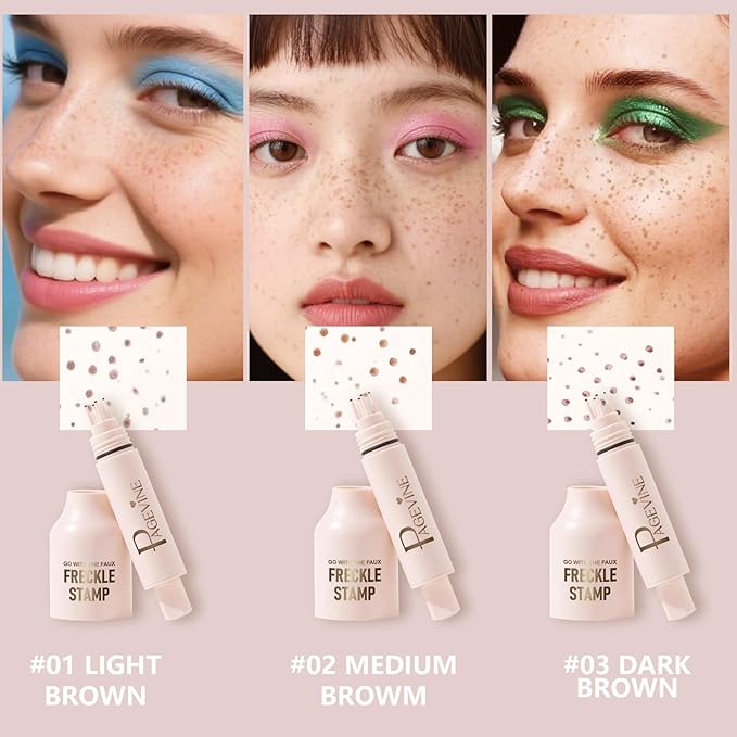 Freckle Stamp - Freckle Pen Waterproof, Long Lasting Fake Freckles,Quick Dry 5-Point Faux Freckles Stamp Cushion Stain Marker in One Press Natural and Lifelike Sunkissed Pencil Tool Makeup (#2-Medium)-VivaGrace Women