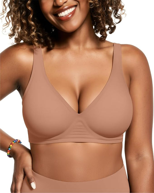 OEAK Womens Deep V Bras Wireless Comfortable Bra Supportive No Underwire Bras Tshirt Push Up Bralettes Plunge Seamless Bra-VivaGrace Women