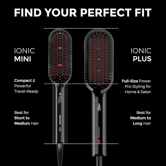 TYMO Hair Straightener Brush - Upgraded Ionic Plus Straightening Brush with Dense Bristles, 16 Temps, Dual Voltage | Ceramic Hot Comb for Women | Flat Iron for Thick Curly Hair, Black-VivaGrace Women