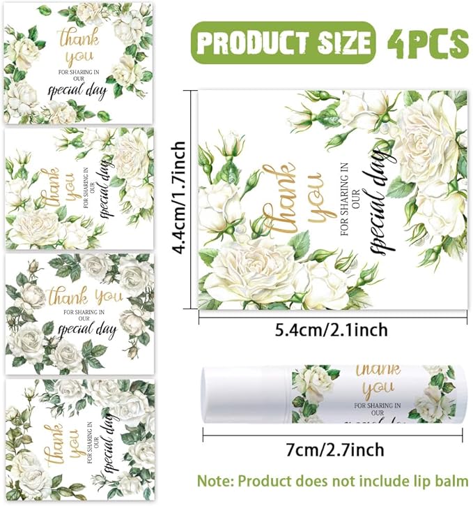 OLYCRAFT 100Pcs Self-Adhesive Lip Balm Tag Stickers 1.7x2.1 inch Waterproof Adhesive Stickers with White Rose Flower Lipstick Tag Sticker for Lip Balm Container Tubes Lipstick Wrapping Decoration-VivaGrace Women