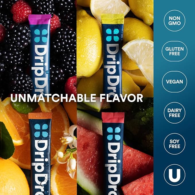 DripDrop Hydration Packets - Bold Variety Pack - Single Serve Electrolytes Powder Drink Mix - Watermelon, Berry, Lemon, Orange - Non-GMO, Gluten Free, Vegan - 16 Sticks-VivaGrace Women