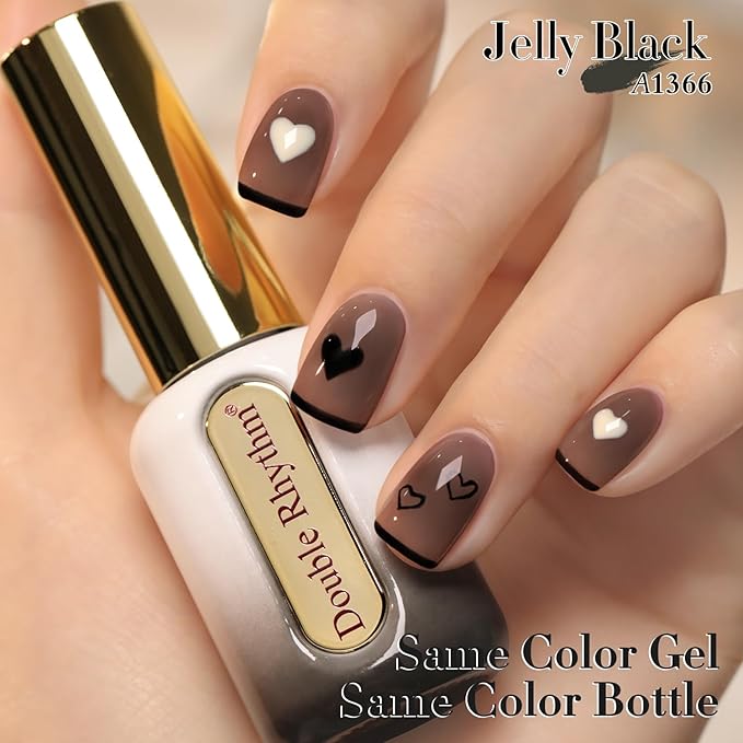 Double Rhythm 0.50 OZ Gel Polish Hema Free Same Color Same Bottle Golden Round Translucent Neutral Natural Milky 15 ML Jelly UV Polish Art DIY at Home (Black-C1366)