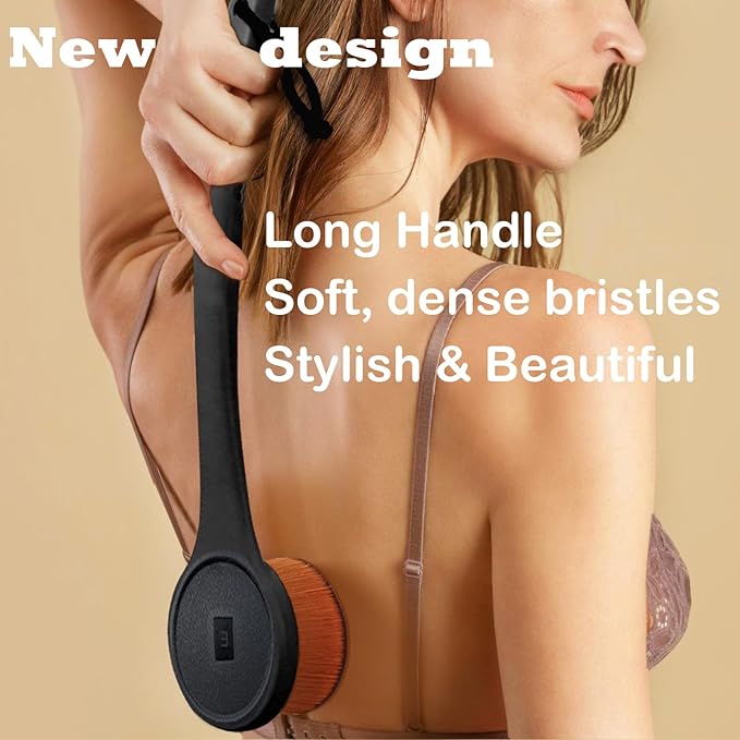 Extra Large Body Makeup Brush For Self Tanner, Sunscreen, Self Tan Back Applicator, Wide-Headed Kabuki Brush for Even& Pretty Lotion Application. Bronzer Blend, Long-Handle Face Leg Brush- Black Set-VivaGrace Women