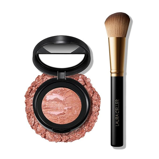 LAURA GELLER NEW YORK Baked Blush-n-Brighten Marbleized Blush + Angled Brush (06 Pink Grapefruit, 47mm)-VivaGrace Women