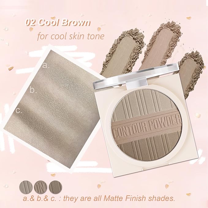Contour Powder Makeup Palette Matte Face Sculpting Shading Silky Smooth Tone Tuning Flawless Pressed Powder Bronzer, 02 Grey Brown-VivaGrace Women
