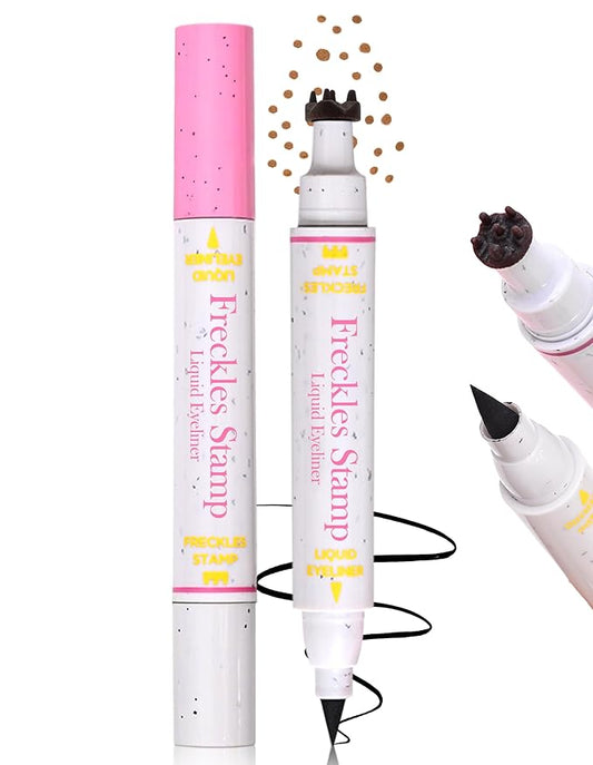 Erinde Waterproof Freckle Stamp Pen, Dual Ended Fake Freckle & Black Liquid Eyeliner, Long Lasting Quick Dry Faux Freckles Stamp Freck Pen for Natural Sunkissed Makeup, 03 Dark-VivaGrace Women