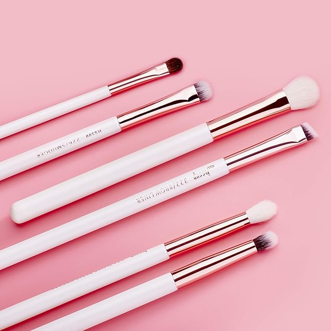 Jessup Eye Makeup Brush Set Professional 15pcs White/Rose Gold Premium Natural-synthetic Eye Shadow Blending Concealer Eye & Brow Liner Brushes, T217-VivaGrace Women
