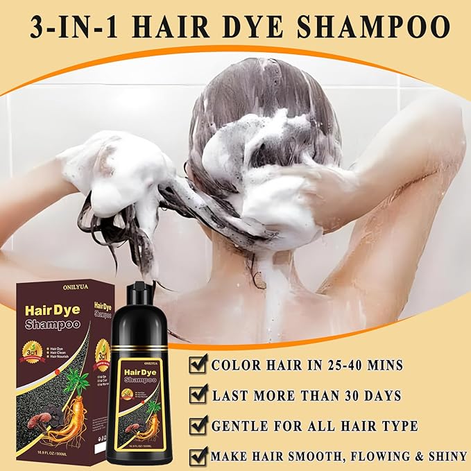 Coffee Hair Dye Shampoo 3 in 1, Long-lasting & Natual Hair Color Shampoo, Herbal Ingredients Natural Shampoo Hair Dye Effect in Minutes, Gifts for Men Women 500ml-VivaGrace Women