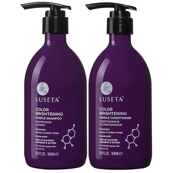 Luseta Purple Shampoo and Conditioner Set for Blonde, Gray - Color Treated Hair - Sulfate Free Paraben Free - Infused with Cocos Nucifera Oil for Curly and Damaged Hair - 2x16.9oz-VivaGrace Women