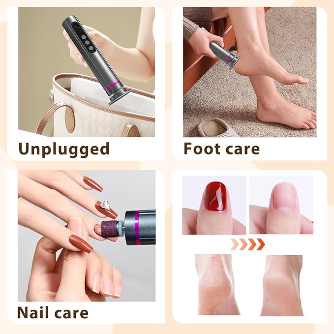 Electric Foot Callus Remover - 2 in 1 Electric Foot File,Adjustable Speed Foot File with Sandpaper Discs & Grinding Heads, 9 Speeds Callus Remover for Feet, Pedicure Tools for Valentine's Day Gift-VivaGrace Women