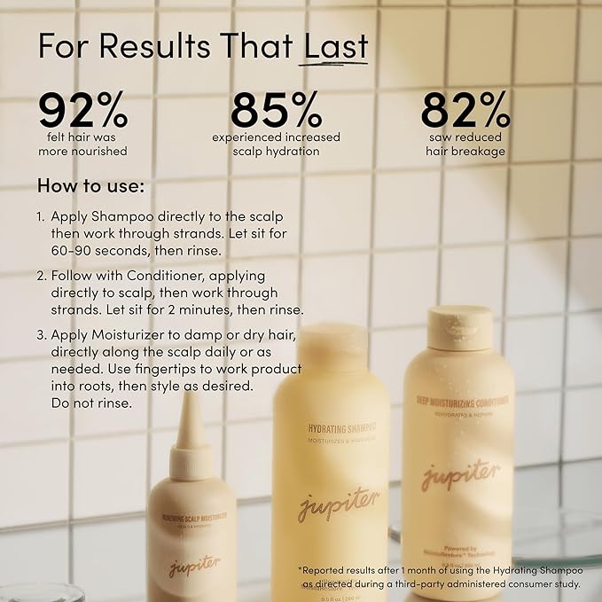 Jupiter Hydrating Shampoo, Deep Conditioner, & Scalp Moisturizer, Moisture Renewal Trio, Physician-Formulated for Dry, Itchy, Tight Scalp Care, Color-Safe, Sulfate-Free, Hydrating Scalp Solution-VivaGrace Women