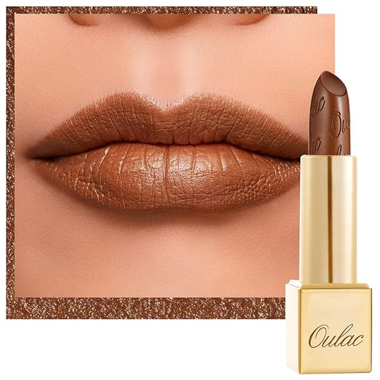 Oulac Dark Brown Lipstick for Women with Metallic 3D Shine Lightweight Hydrating Formula, High Impact Lip Color, Vegan Beauty, Full Coverage Lip Makeup, Christmas Gifts for Women, Hawaii Summer(08)-VivaGrace Women