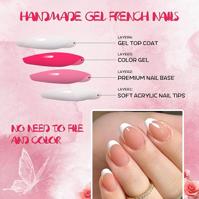 AddFavor French Tip Press on Nails Short Oval Fake Nails, 120pcs Brown French Tips Nails Press on Almond Nude False Acrylic Nails for Women and Girls