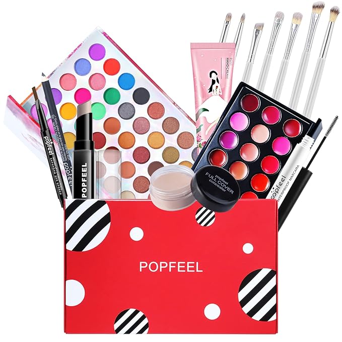 All-in-One Makeup Gift Set Carry All Makeup Kit Women Full Kit With Makeup Bag Lipgloss Lipstick Concealer Blush Foundation Face Powder Eyeshadow Palette Cosmetic Palette #3-VivaGrace Women