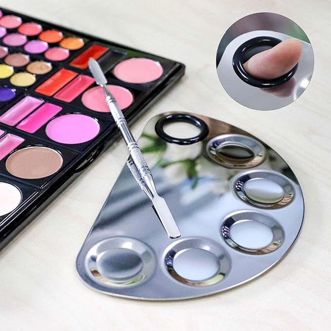 4 Pack Metal Makeup Palette, Makeup Mixing Palette with Spatula Makeup Palette Mixer Tray for Color Mixing and Makeup, Silver(2 Sizes)-VivaGrace Women