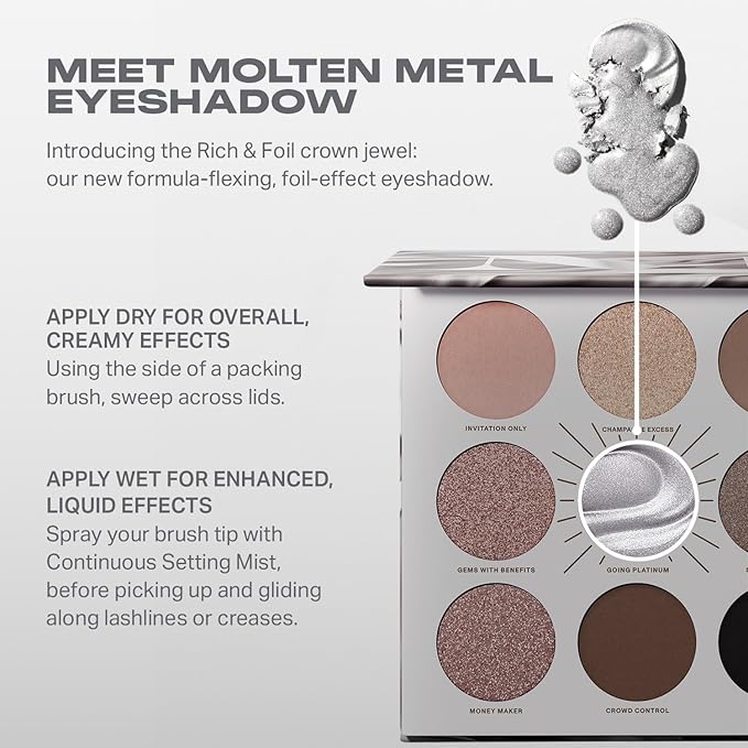Morphe Rich & Foiled Artistry Palette - Foil-Effect Smokey Eyeshadow Palette with Matte, Shimmer & Foil Finishes - Rose, Brown & Silver Eyeshadow with Luminous Payoff - Going Platinum (0.35 oz)-VivaGrace Women
