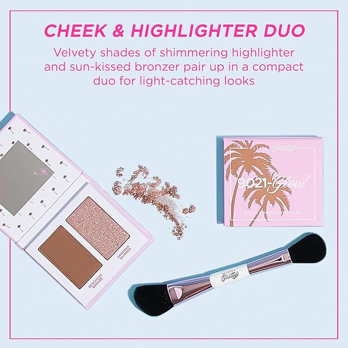 Petite ’n Pretty GLOW Makeup Set for Kids, Tweens and Teens - Includes Cheek & Highlighter Duo, Gloss Lip Balm, and Fully Feathered Volumizing Mascara - Clean Makeup, Made in the USA-VivaGrace Women