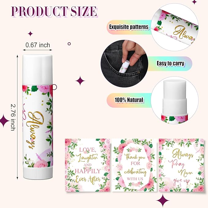 30 Pcs Wedding Lip Balms Bulk Wedding Bridal Shower Favors for Guests Wedding Souvenirs Moisturizing Floral Lip Balm Thank You Gifts for Bachelorette Party Bridesmaid Baby Shower, Pink Flower-VivaGrace Women