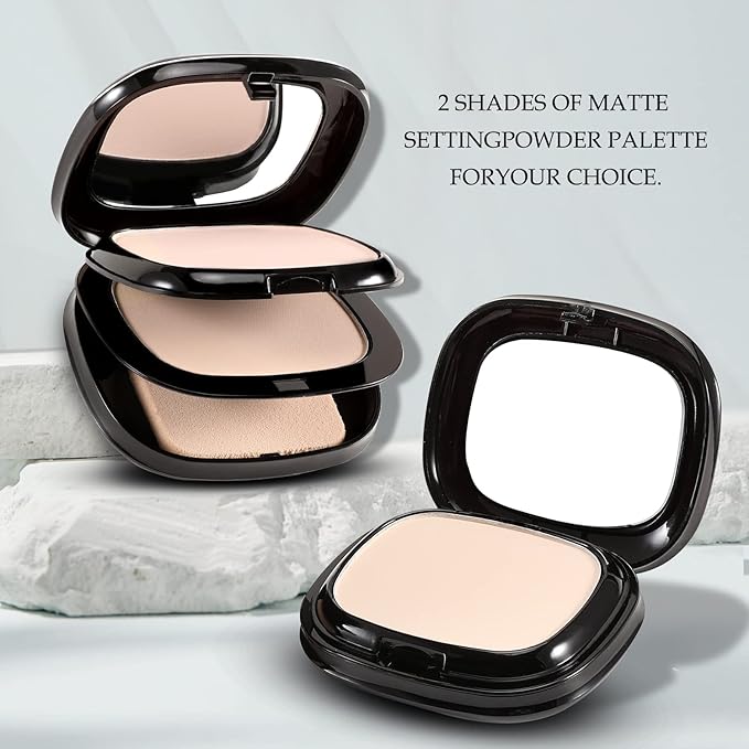 Boobeen 2 Layers Setting Pressed Powder Makeup Oil Control Setting Powder Foundation Pressed Face Powder Compact Long-Lasting Matte Finishing Powder, Light Shade Powder Flawless Lightweight-VivaGrace Women