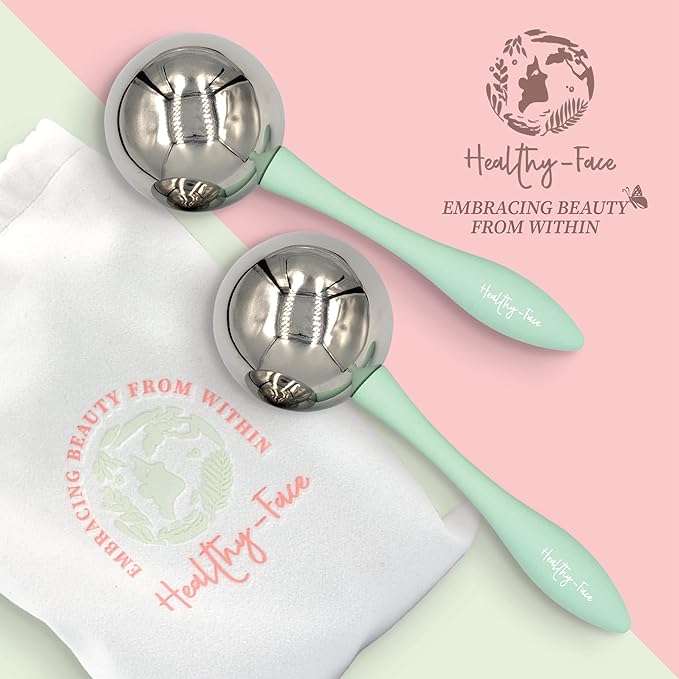 Facial Ice Globes for Face - 360 Stainless Steel face wand Globes Massager For Puffy Eyes & Dark Circles, Stimulates Collagen to Tighten Skin & Shrink Pores, Enhance Circulation & Smooth Looking Skin-VivaGrace Women