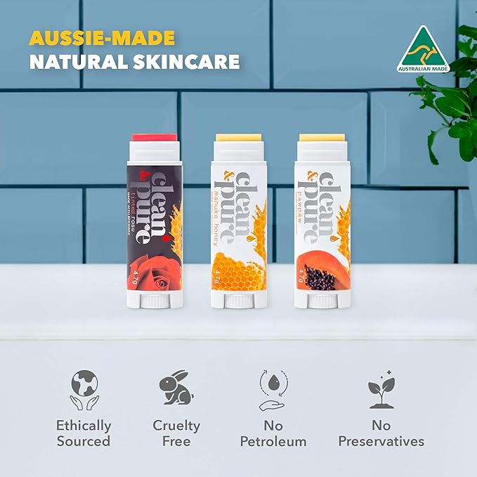 Bee Sweet Lip Balms, 3 Pack | Manuka Honey Beauty Products | Lip Care Set With 100% All Natural Beeswax and Vitamin E Oil | Flavored Lip Balm for Dry, Chapped Lips | Made in Australia-VivaGrace Women