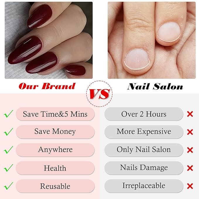 LoveOurHome 240pc Christmas Almond Press on Nails Medium Fake Nail Tips Acrylic Nails Press ons Nail Almond Burgundy Red Short Stiletto Artificial Fingernail & Glue Adhesive Tabs for Women Girls Kid
