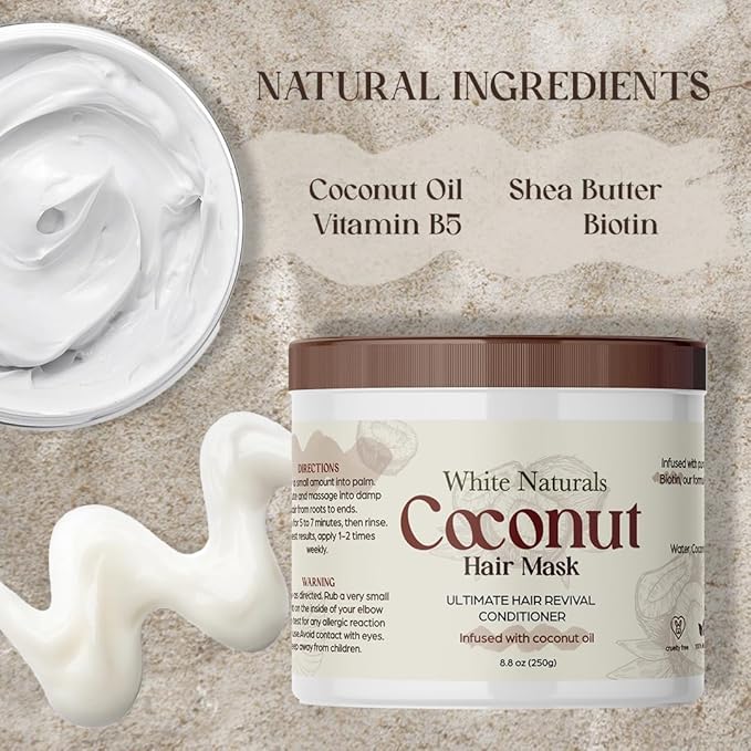 Organic Coconut Hair Mask for Hair Growth and Volume, Moisturizing and Deep Conditioning Mask For Dry Damaged Hair, Hair Tchicking Treatment Cream Mask, Fights Breakages and Split Ends-VivaGrace Women