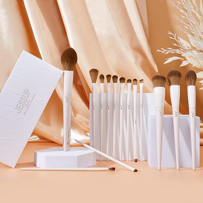 Jessup Makeup Brushes 14Pcs Makeup Brush Set Premium Synthetic Powder Foundation Contour Blush Concealer Eye Shadow Blending Liner Make Up Brush Kit Light Grey T329-VivaGrace Women