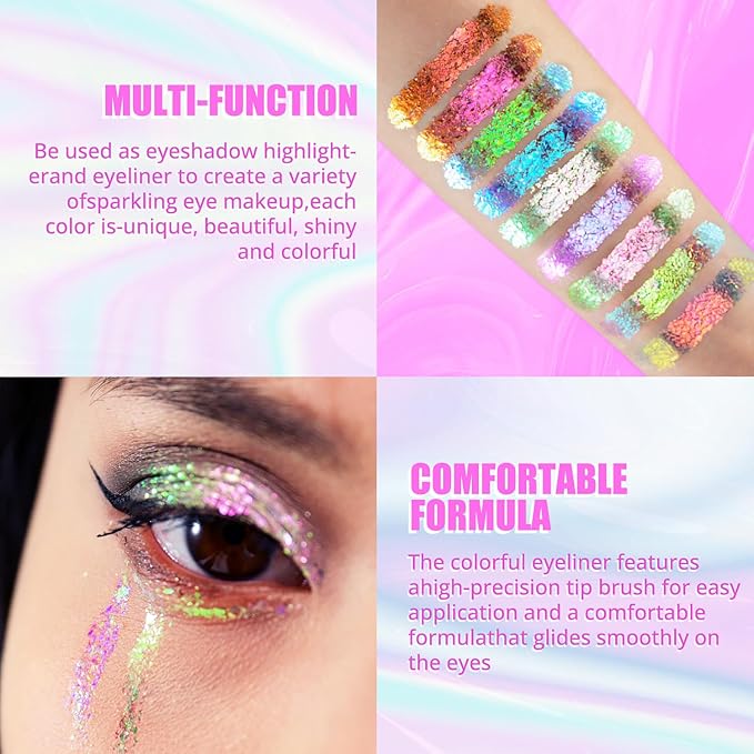 Multichrome Liquid Eyeshadow Set, 3 Colors Multi-Dimensional Eye Liner Makeup, High Pigment Waterproof Metallic Liner