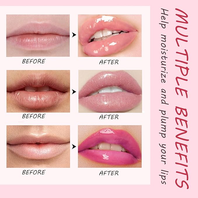 Lip Plumper Gloss Booster 3 Colors Set,Natural Pout Lip Plumping Oil and Lip Care Serum Enhancer Lifter Gloss for Fuller Moisturizing Hydrating&Reduce Fine Lines Nourishing Lips Mask Makeup-VivaGrace Women