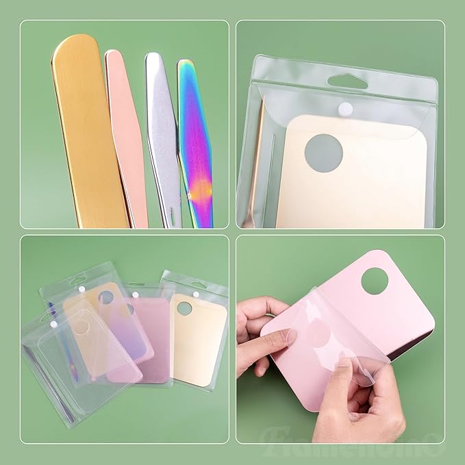 Framendino, 4 Pack Acrylic Cosmetic Makeup Palette Tray with 4 Pack Foundation Spatula Makeup Mixing Palette for Foundation Lipsticks Nail Art Beauty Salon-VivaGrace Women