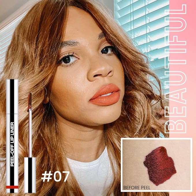 Matte Liquid Lip Stain Peel Off Lip Liner Tattoo - range Red, Waterproof Smudge-Proof Lip Gloss, Long-Lasting Non-Stick Cup Formula, Natural Peel Off Design for All Skin Types #07-VivaGrace Women